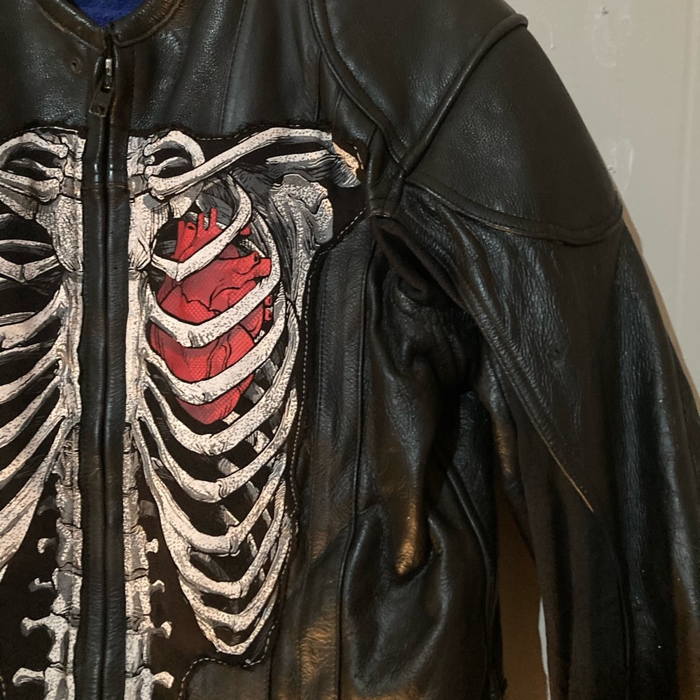 Skeleton Design Black Leather Jacket - image 5